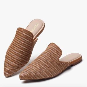 Tilocow Mules Pointed Toe Backless Loafers Flat Mule Slides Slip on Size 8